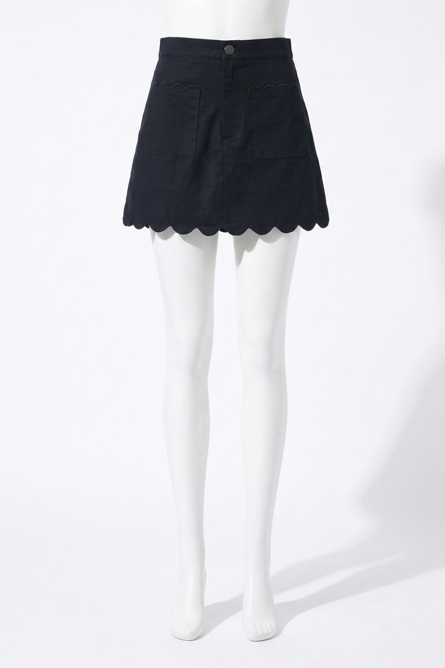 NEW TCEC high waisted scalloped hem detail mini skirt in black